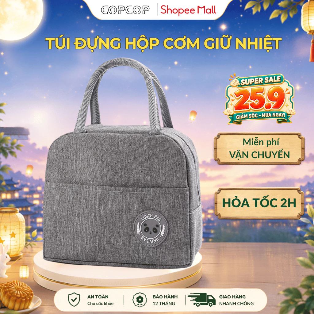 Túi đựng hộp cơm giữ nhiệt cao cấp COPCOP túi cơm 3 lớp đựng hộp cơm trưa văn phòng sinh viên