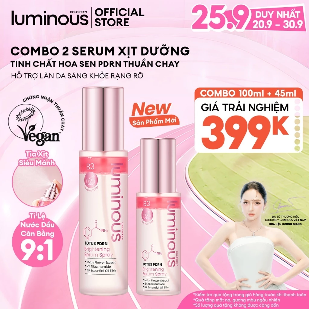 COMBO 2  Xịt Dưỡng Colorkey Luminous Sáng Da Chiết Xuất Tinh Chất Hoa Sen PDRN 100ml x 45ml