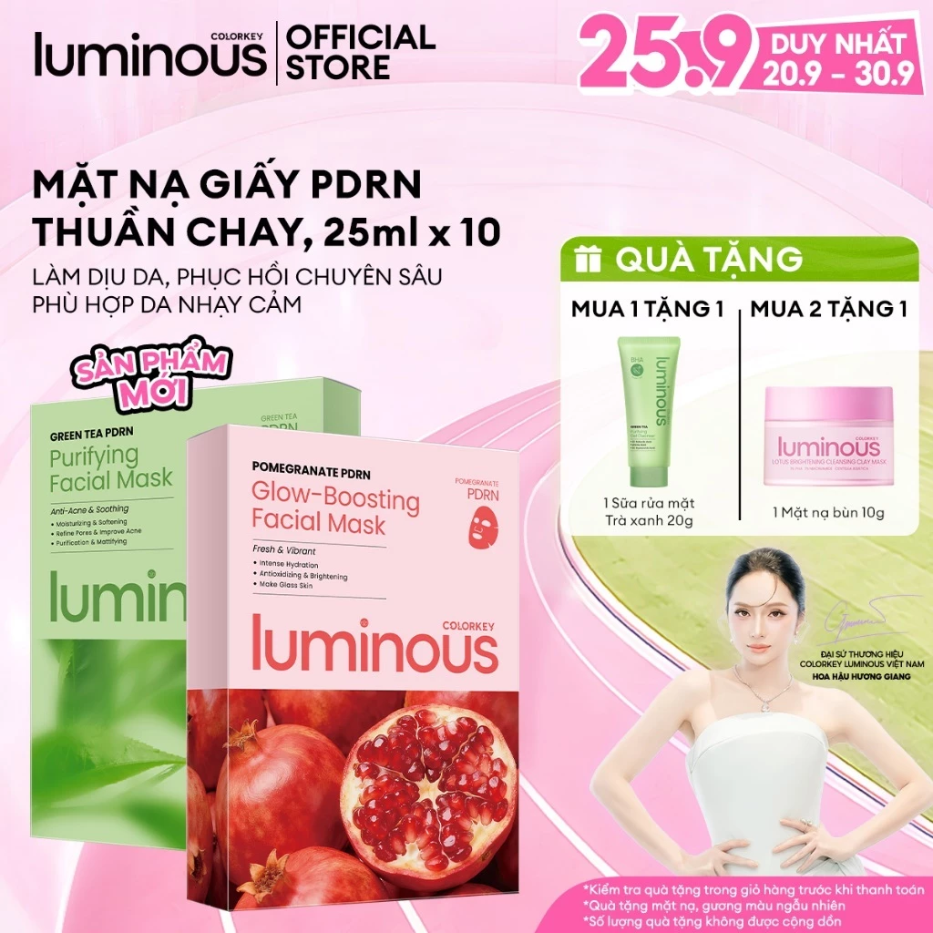 [NEW] Mặt Nạ PDRN Colorkey Luminous Thuần Chay| Hỗ Trợ Dưỡng Ẩm, Căng Bóng Da, Chống Lão Hóa| 25ml x 10 Miếng