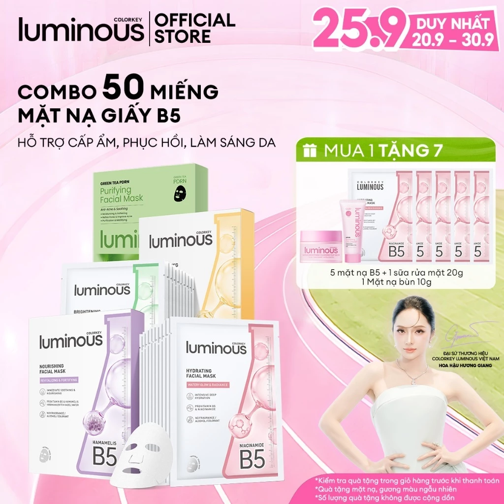 Combo 5 Hộp Mặt Nạ Giấy Colorkey Luminous Vitamin B5 |Giúp Cấp Ẩm Cho Da Mịn Màng 10 miếng/hộp
