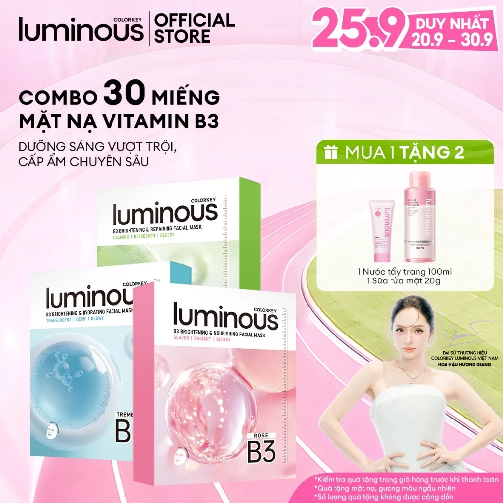 COMBO 3 Hộp Mặt Nạ Giấy B3 Colorkey Luminous | Hỗ Trợ Dưỡng Sáng, Cấp Ẩm Dịu Nhẹ Cho Làn Da 30ml/Miếng