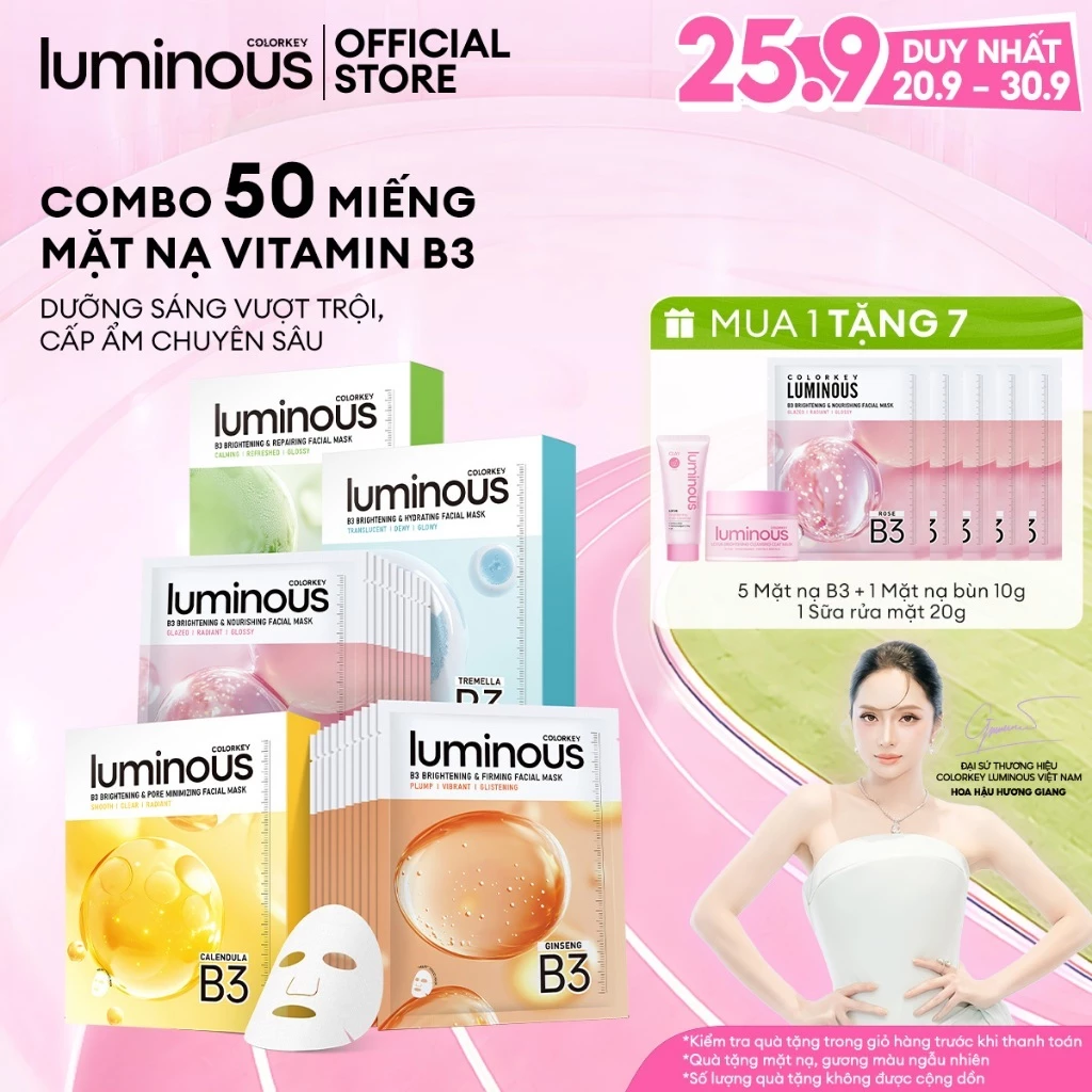 [NEW COMBO] 5 Hộp Mặt Nạ Giấy Colorkey Luminous B3 Thế Hệ Mới, Hỗ Trợ Dưỡng Sáng Da, 30ml/Miếng