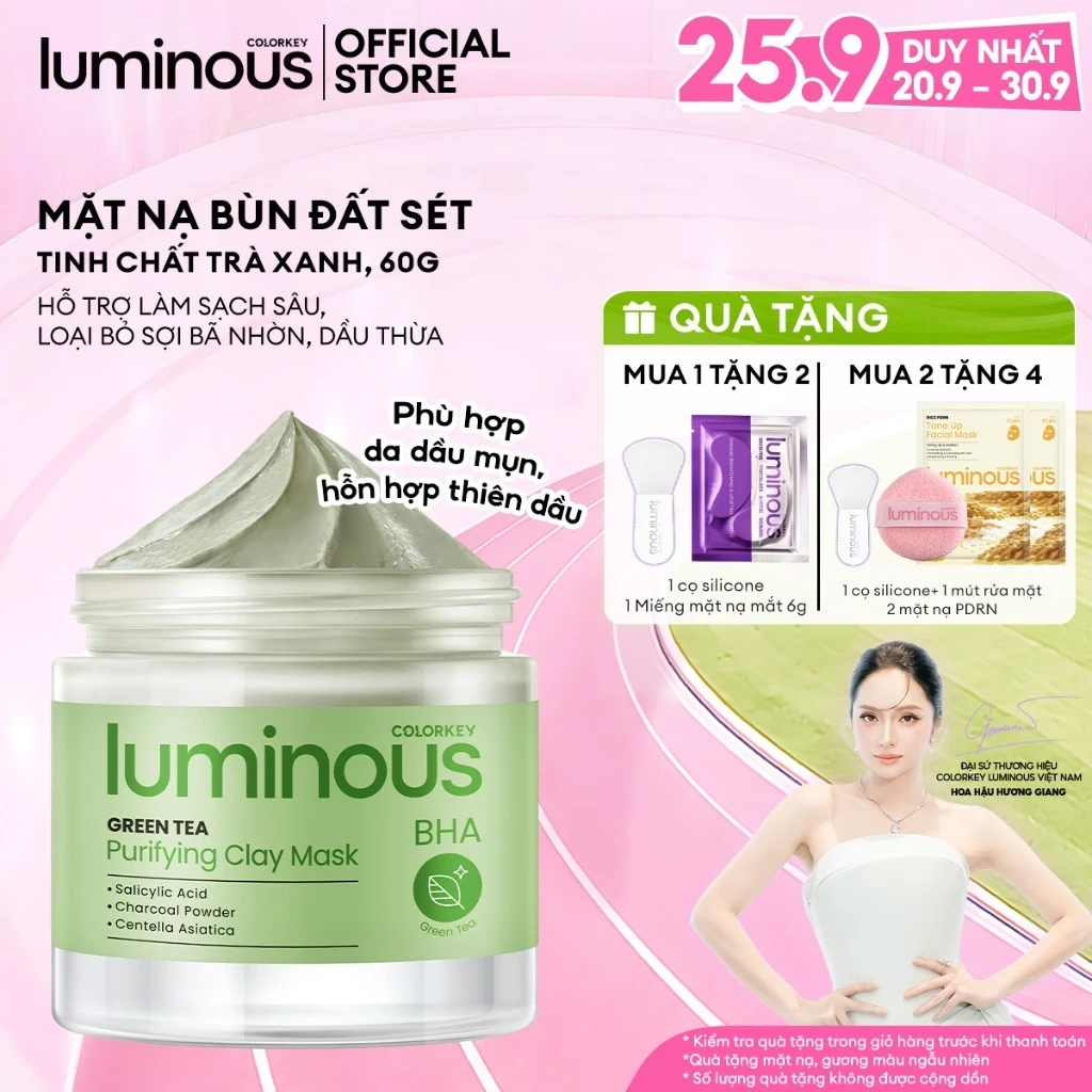 Mặt Nạ Bùn Trà Xanh Colorkey Luminous |Phù hợp da dầu, mụn |Loại bỏ dầu thừa, cải thiện tình trạng lỗ chân lông to| 60g