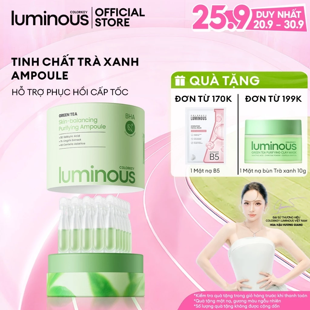 [Colorkey Luminous] Tinh Chất Trà Xanh Ampoule | Hỗ Trợ Giảm Mẩn Đỏ, Làm Dịu Da| Phù hợp cho da nhạy cảm| 1.5ml/ ống
