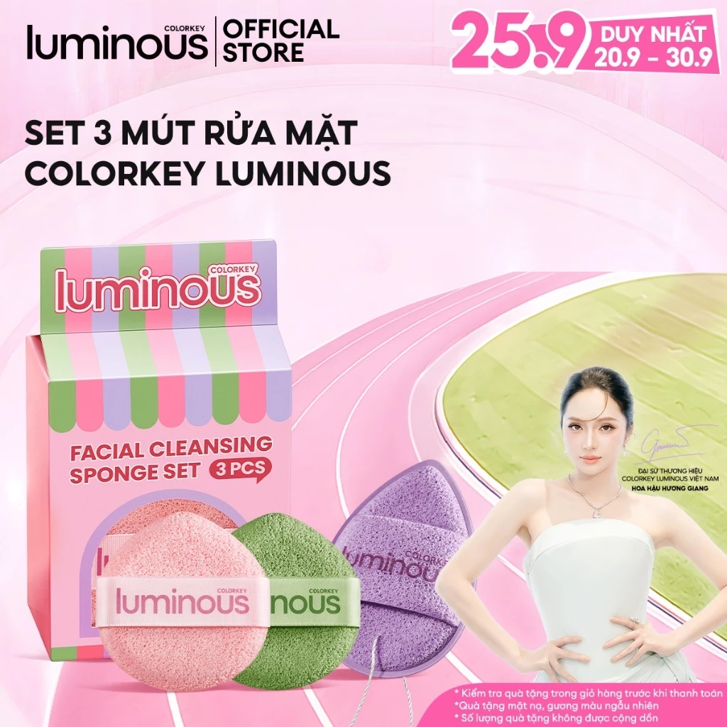 [Sản Phẩm Mới] Set 3 miếng bông mút rửa mặt Colorkey Luminous | Hỗ Trợ Làm Sạch Sâu, Loại Bỏ Bụi Bẩn