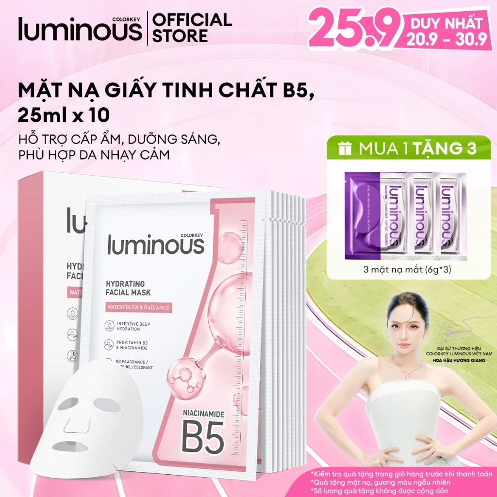 Mặt nạ Colorkey Luminous tinh chất Vitamin B5 Hỗ trợ dưỡng sáng cấp ẩm chuyên sâu Phù hợp da nhạy cảm 25ml x 10 Miếng