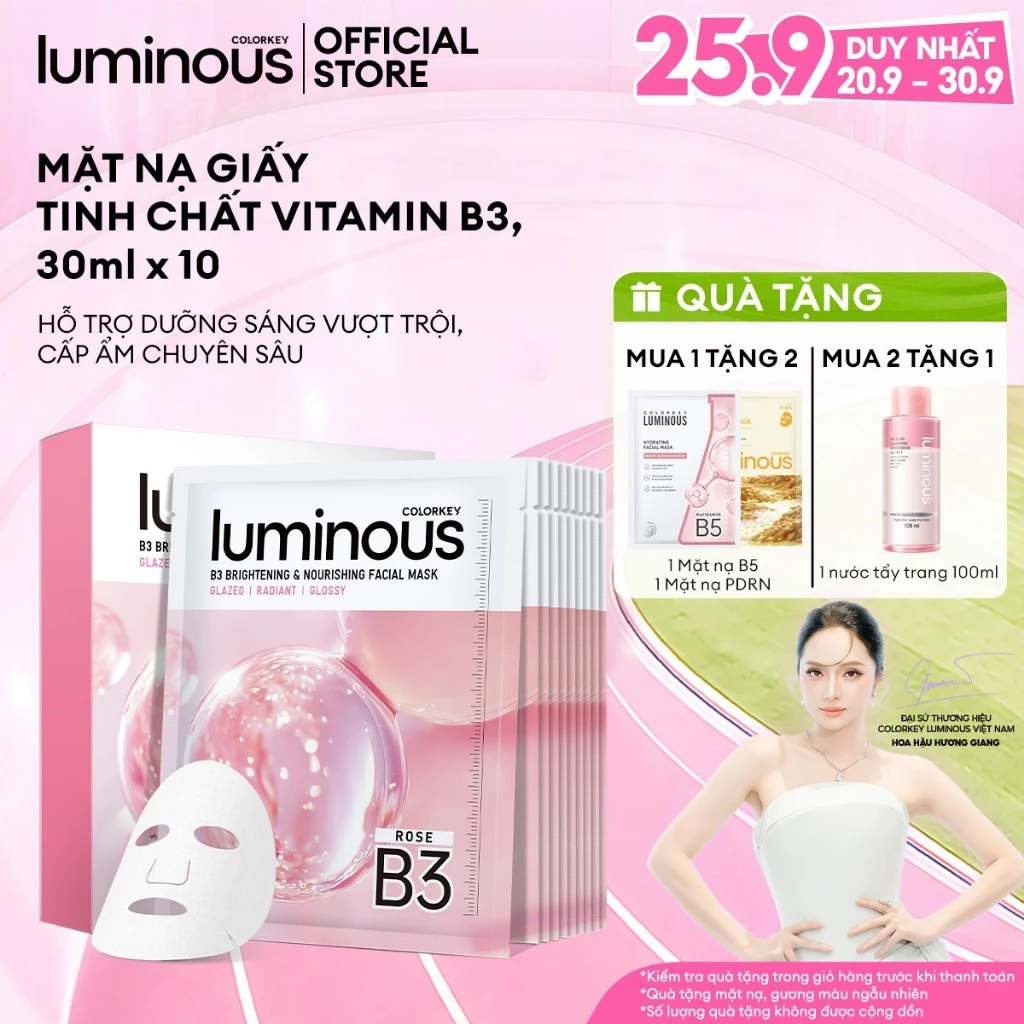 [MUA 2 Tặng Nước Tẩy Trang 100ml]Mặt nạ Colorkey Luminous Tinh Chất Vitamin B3 Hỗ Trợ Dưỡng Sáng, Cấp Ẩm Chuyên Sâu,30ml