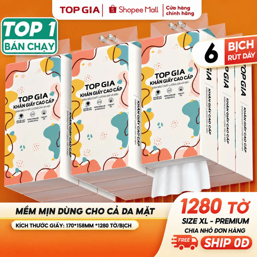Giấy vệ sinh treo tường TopGia đa sắc đa năng từ bột giấy thiên nhiên…