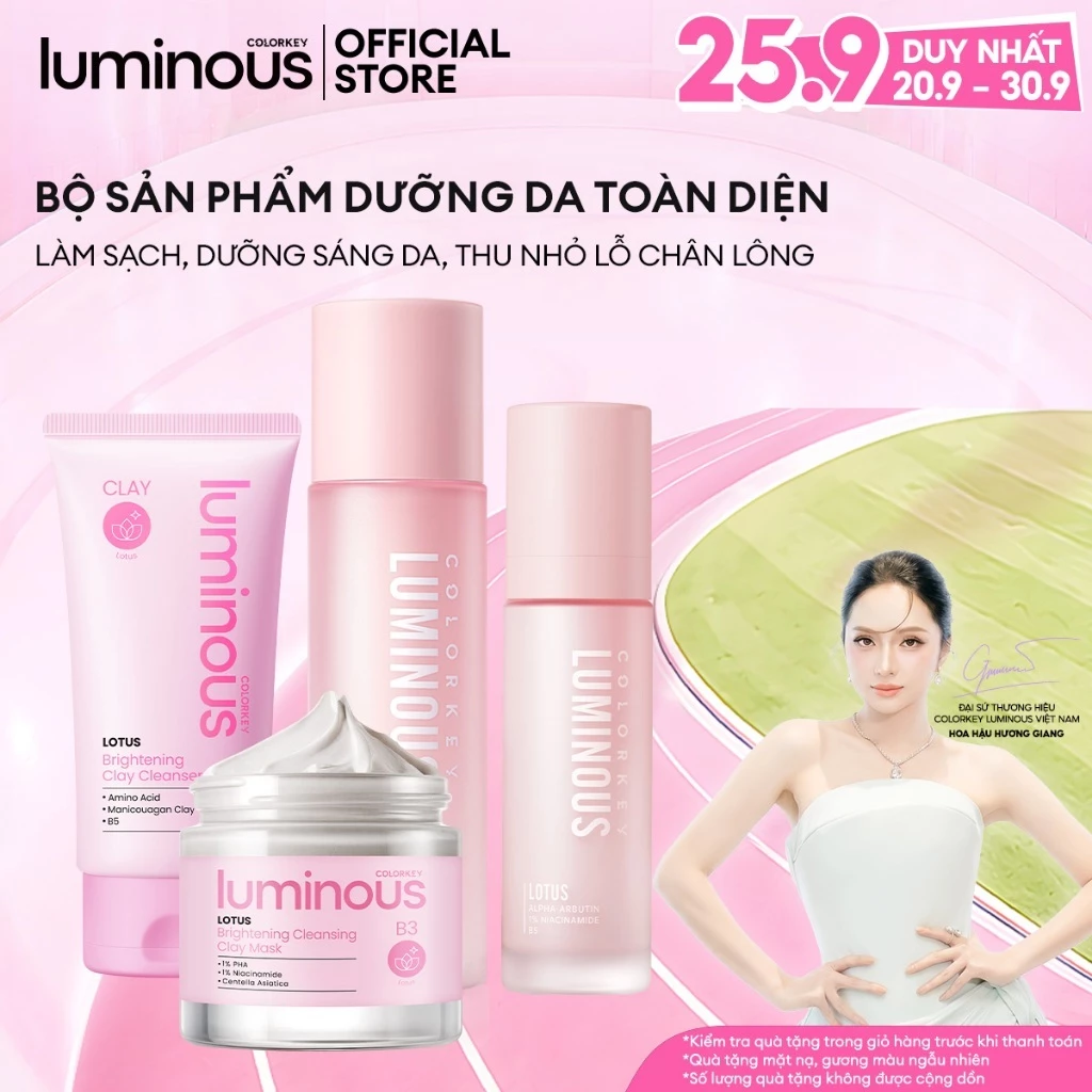 COMBO 4 Món Chăm Da Colorkey Luminous |1 Sữa rửa mặt 100g, 1 Mặt Nạ Bùn 60g, 1 Toner 100ml & 1 Gel Dưỡng Ẩm 50ml
