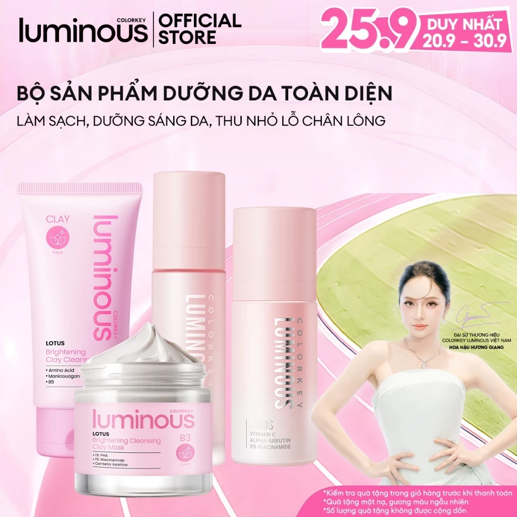 COMBO 4 Món Chăm Da Xinh Colorkey Luminous | 1 Sữa Rửa Mặt 100g, 1 Mặt Nạ Bùn 60g, 1 Gel Dưỡng Ẩm 50ml & 1 Serum 30ml