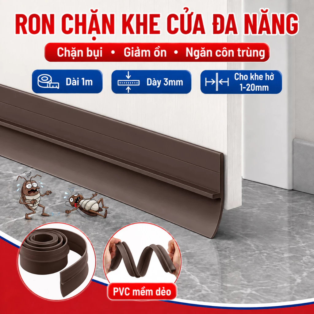 Ron Chặn Khe Cửa Đa Năng Chiều Dài 1m Chống Nước Thanh Dán Chắn Cửa Chống Bụi, Chống Côn Trùng
