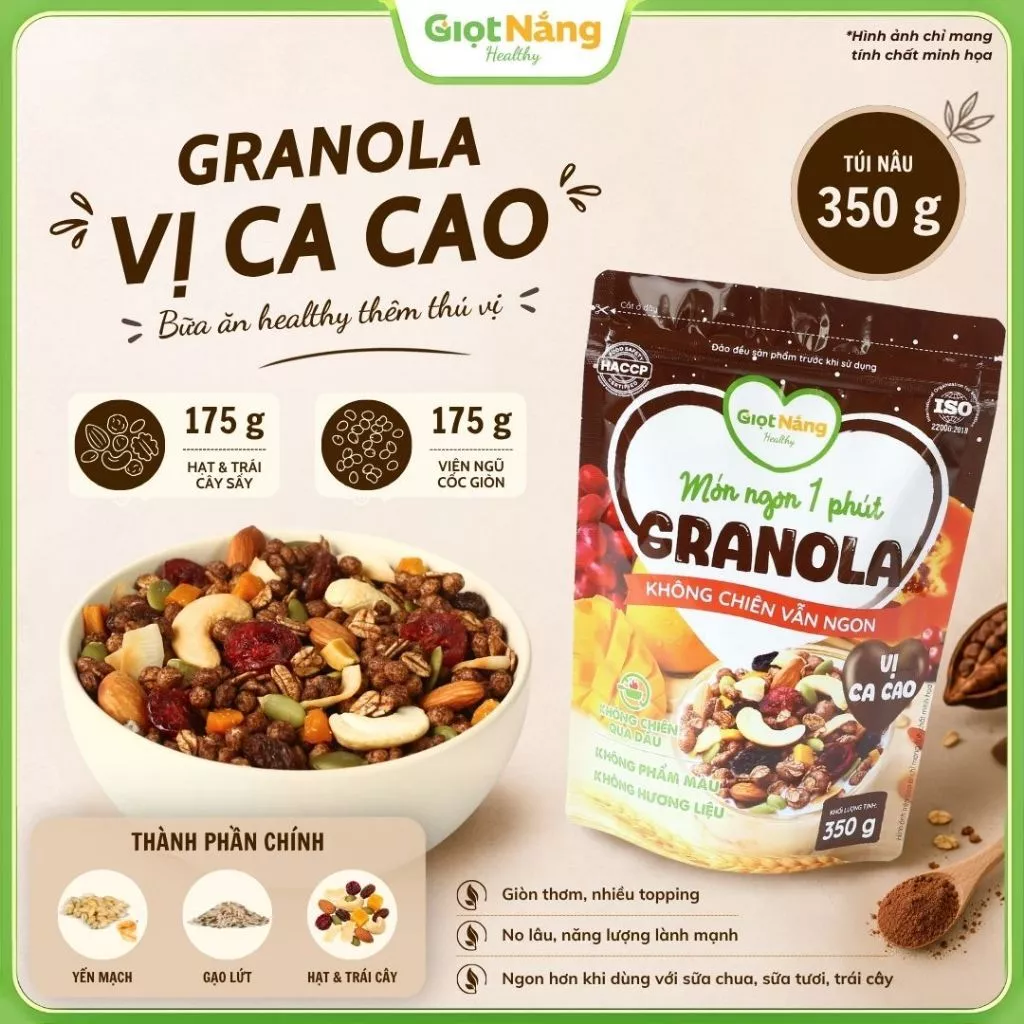 [Live] Granola Vị Cacao Không Chiên Ngon Giòn Với Viên Yến Mạch Gạo Lứt Trái Cây Mới Từ Nông Sản Giọt Nắng Tết Trung Thu