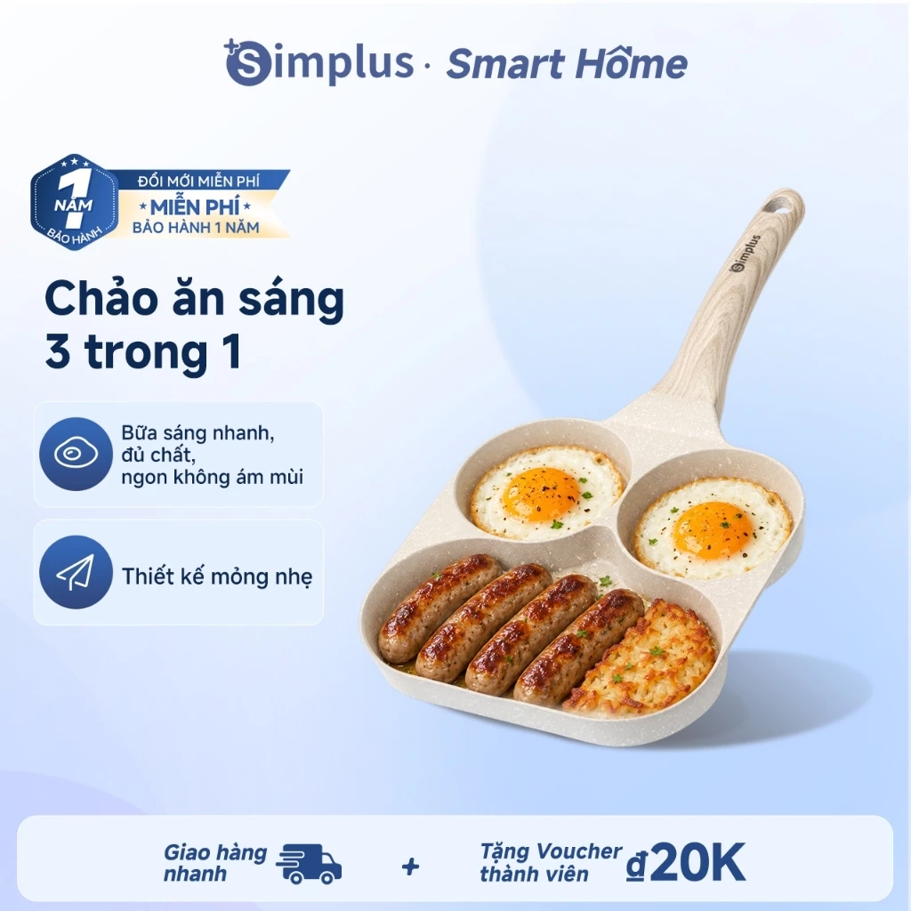 Simplus [BH 1 Năm] Chảo ăn sáng 3 trong 1 Chảo rán đa năng Chảo chống dính GUOJ028