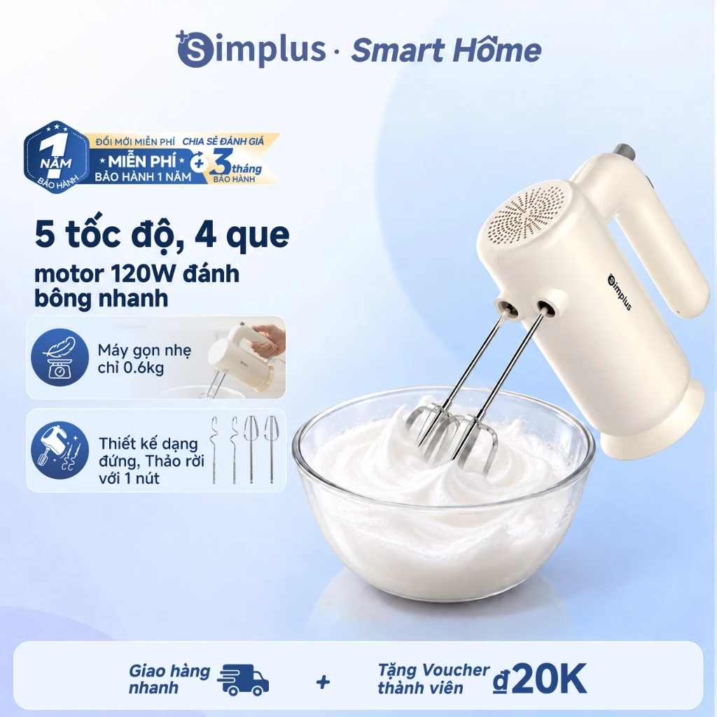 Simplus Máy đánh trứng đa năng Simplus Cầm tay gọn nhẹ Máy đánh bông kem Máy trộn bột DADQ001