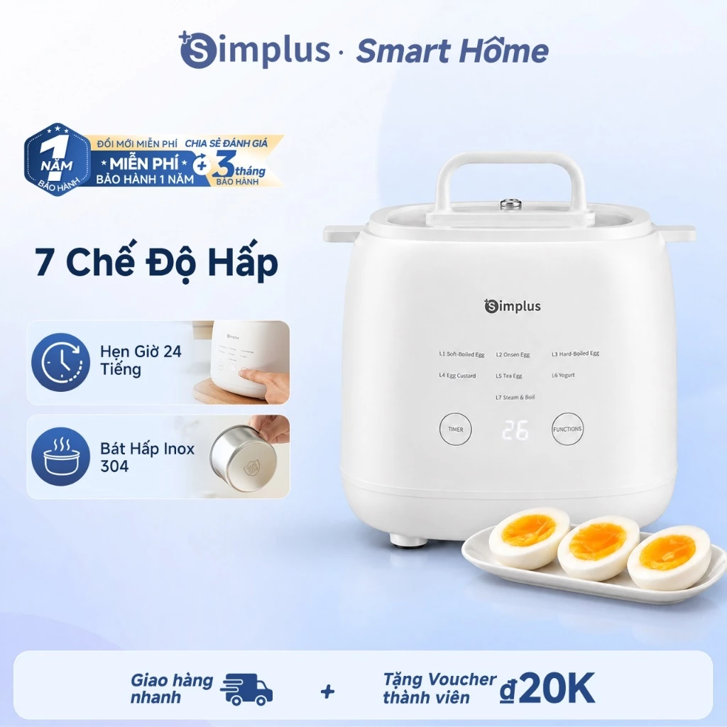 Simplus Nồi Hấp Trứng Nồi Hấp Đa Năng 7 Chế Độ Hẹn Giờ 24 Tiếng Điều Khiển Cảm Ứng DZEG006 -Bảo Hành 12 Tháng