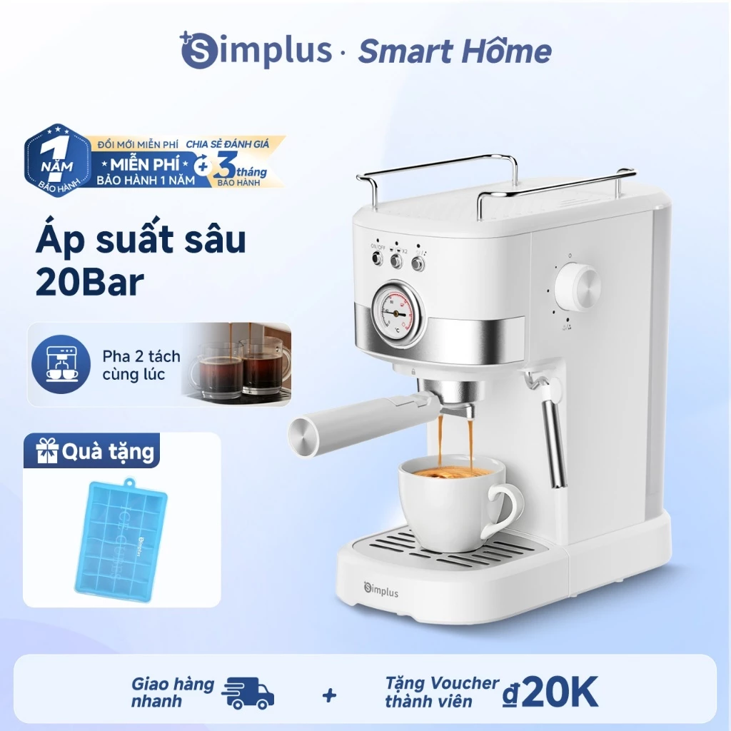 Simplus Máy Pha Cà Phê Chiết xuất nhỏ Giọt Tự Động 20 Bar Áp xuất sâu Bình nước 1,2L Đồng hồ đo nhiệt độ KFJH014