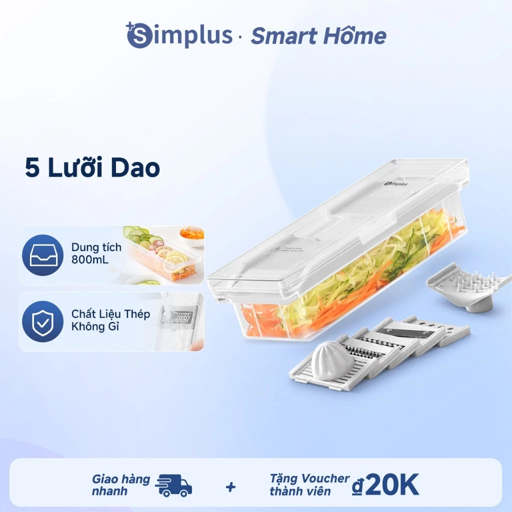 Simplus Máy cắt sợi Máy thái lát rau củ đa năng 5 lưỡi dao Kèm hộp đựng PSQH001