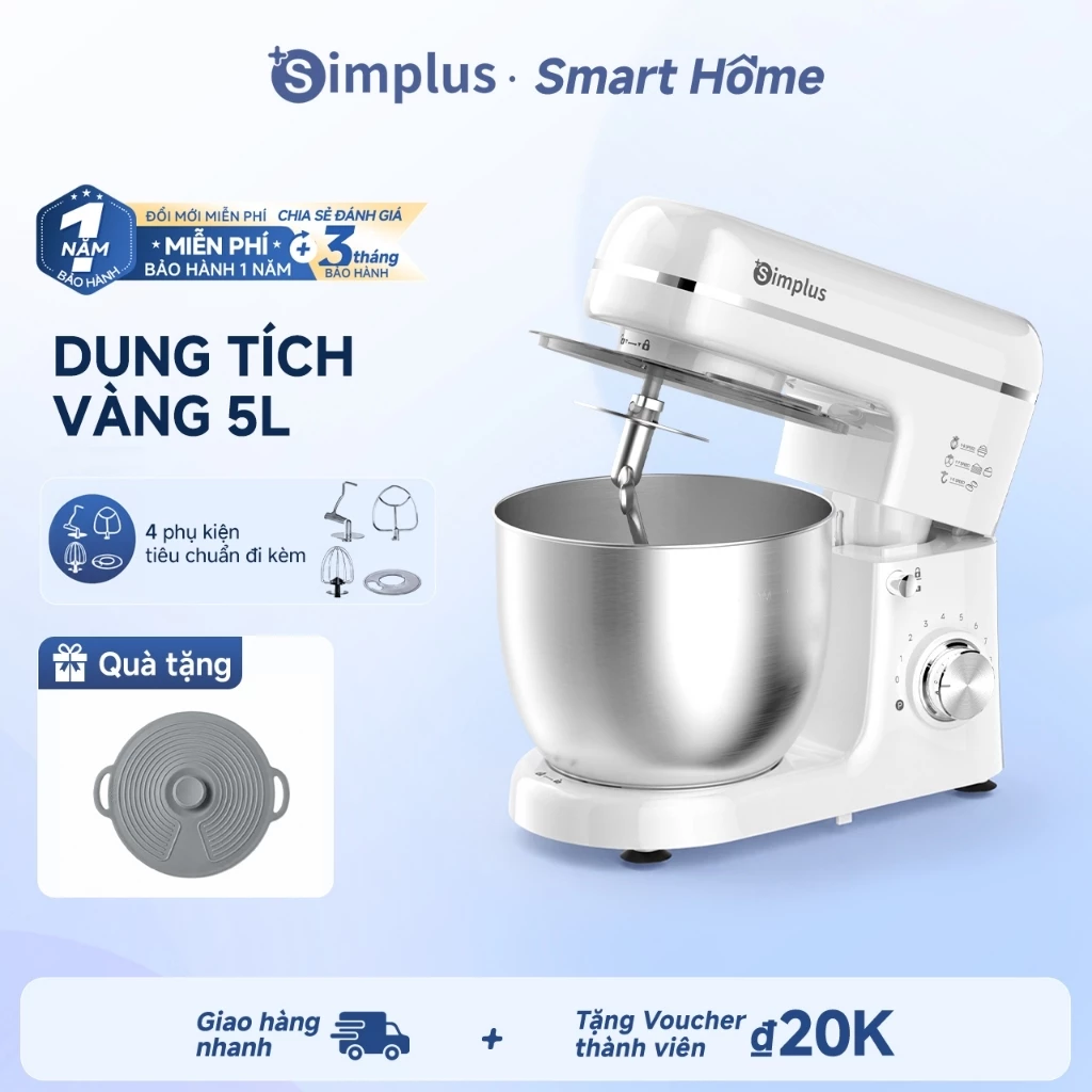 Simplus Máy Trộn Bột Dung tích lớn 5L Trộn bột & đánh bông hiệu quả 9 mức điều chỉnh tốc độ DCJH002