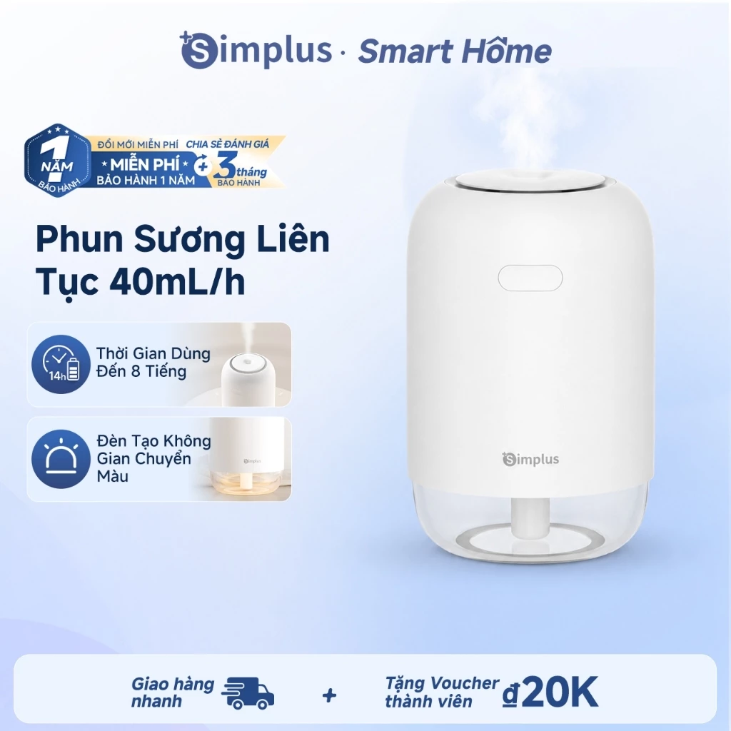 Simplus Máy Tạo Ẩm Dùng Trên Xe Hoặc Bàn Làm Việc Sạc Type-C Không Dây Dung Tích 250mL Dùng Liên Tục 14 JASH005
