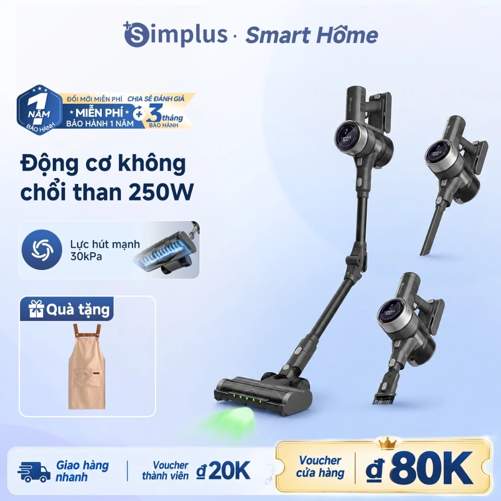 Simplus Máy hút bụi cầm tay không dây 280W động cơ đồng nguyên chất không chổi than lực hút 30k Pa XCQH020