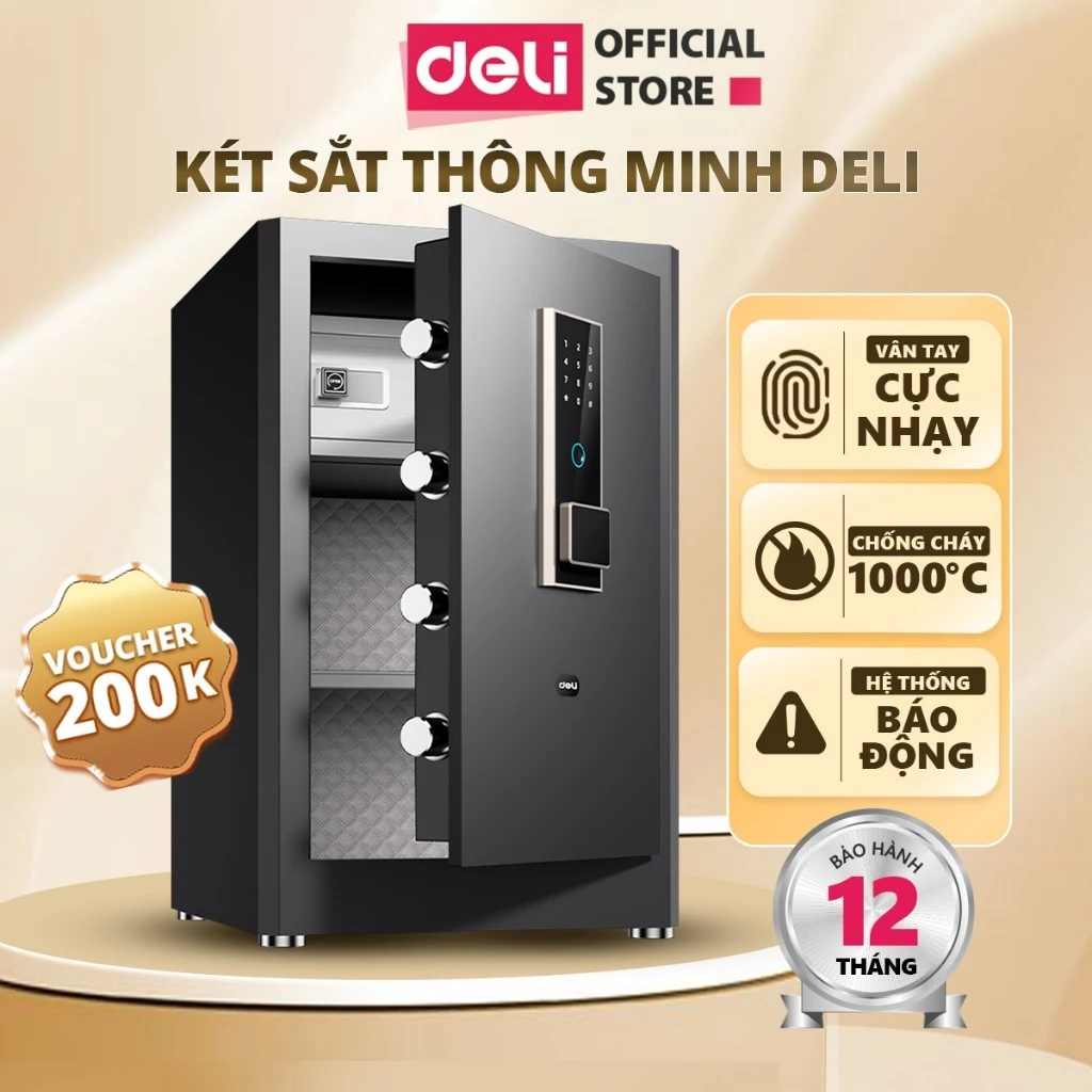 Két Sắt Thông Minh Chống Cháy Deli ET595 Két Sắt Vân Tay Mật Mã Gia Đình Văn Phòng Két Sắt Khách Sạn