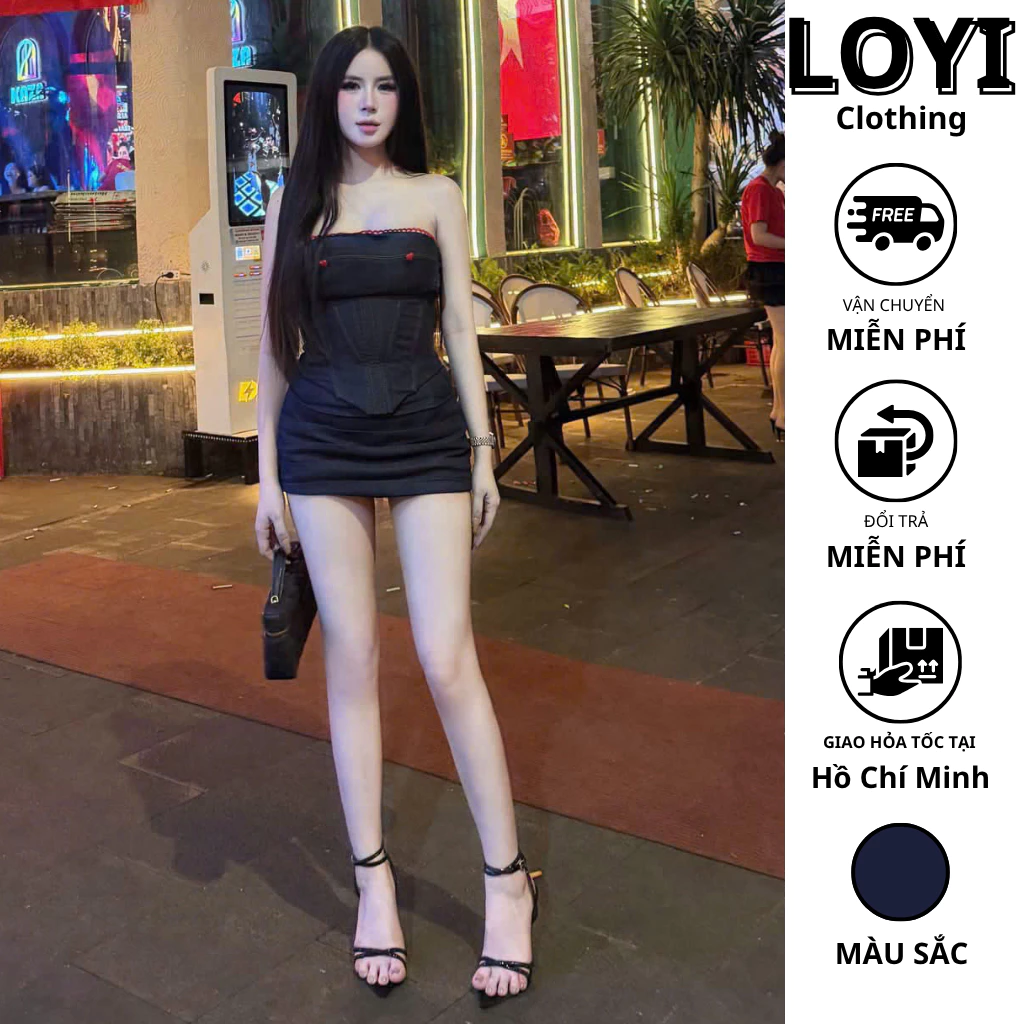 [Hỏa Tốc] Set Jean Nữ Áo Cúp Quây Viền Đỏ + Chân Váy Ngắn Sexy, Set Đồ Đi Chơi, Xuống Phố Cá Tính