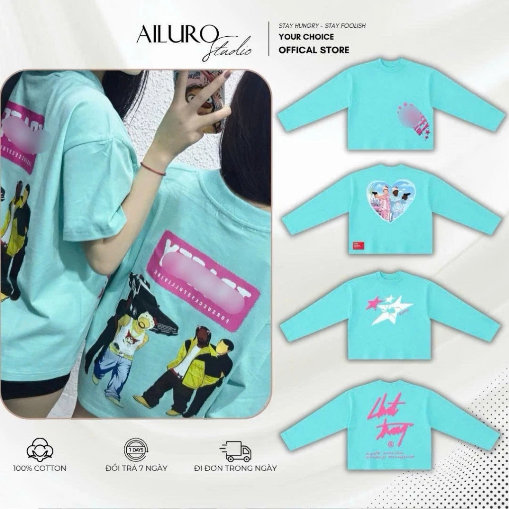 [XANH TIFFANY] Áo Thun Tay Lỡ In Hình Graphic Dễ Thương Long Sleeve Form Boxy chất 100% Cotton phông tay lỡ nam nữ