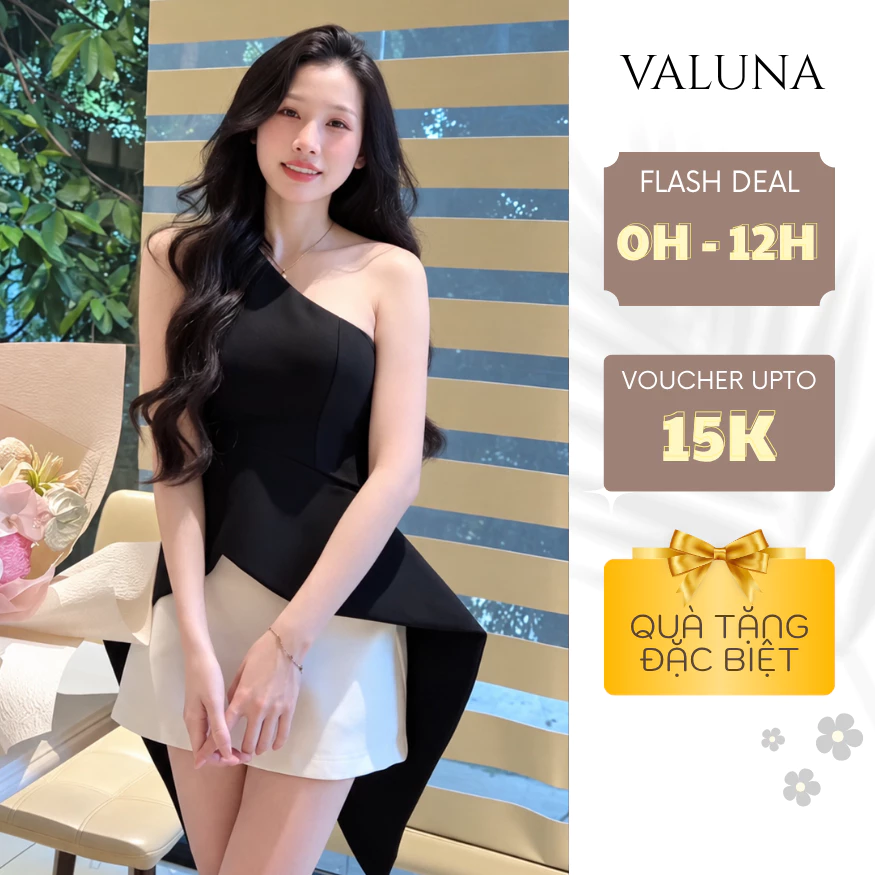 Set Quây Tacta Lệch Vai Vạt Bèo Phối Quần Short Nữ Sang Trọng Tôn Dáng Đi Tiệc VALUNA STORE 2787