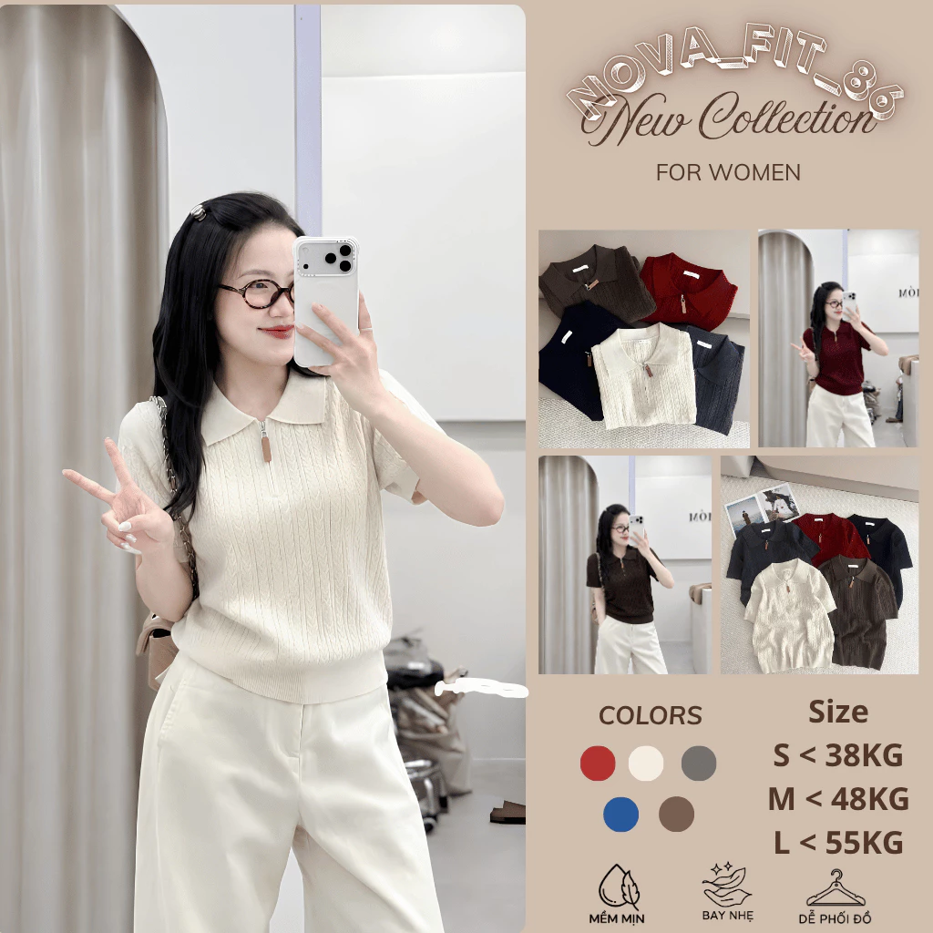 Áo Len Nữ Cổ Bẻ Khóa Kéo Dệt Vặn Thừng Form  Phong Cách Hàn Quốc Thu Đông
