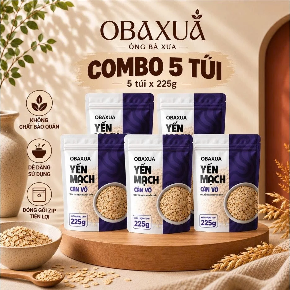 COMBO 5 TÚI OBAXUA YẾN MẠCH CÁN VỠ 225Gr