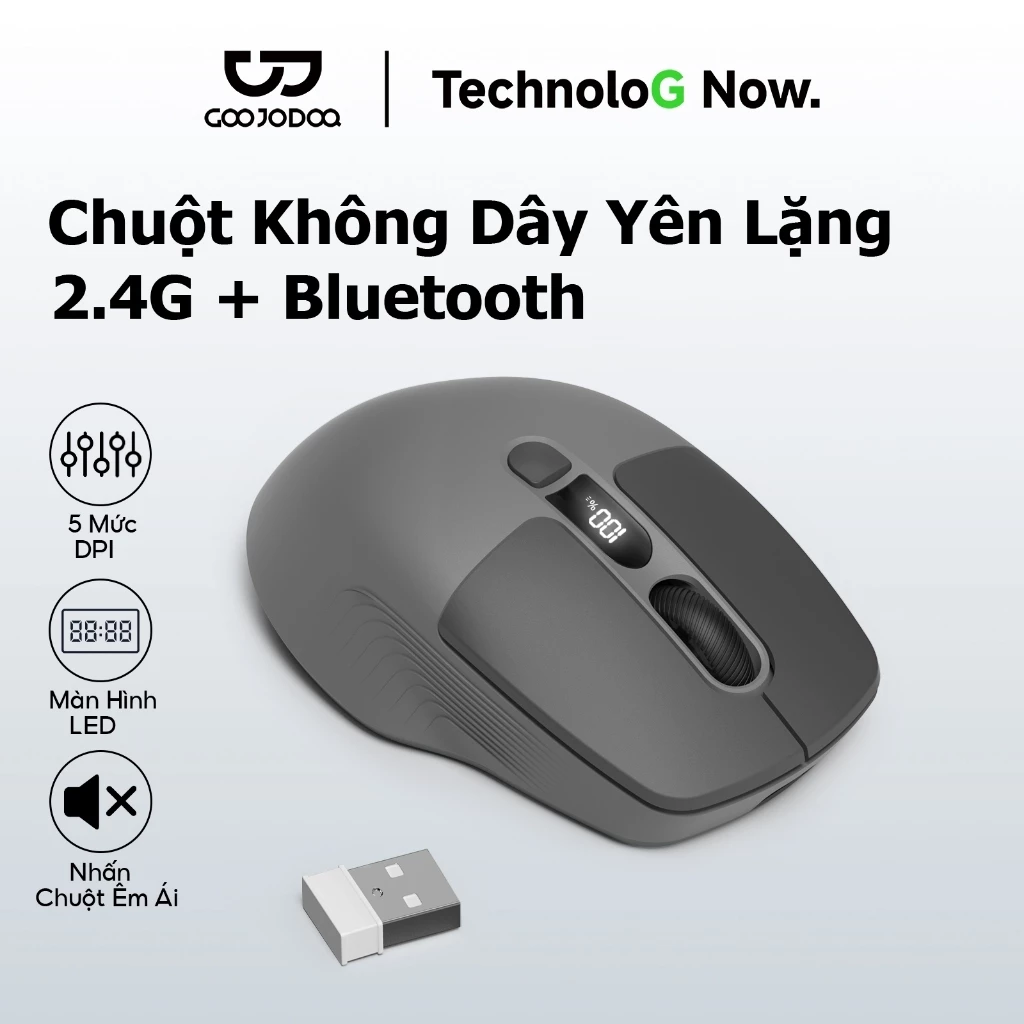 Chuột Bluetooth kép GOOJODOQ 2.4GHz,công thái học im lặng, có điều chỉnh dpi