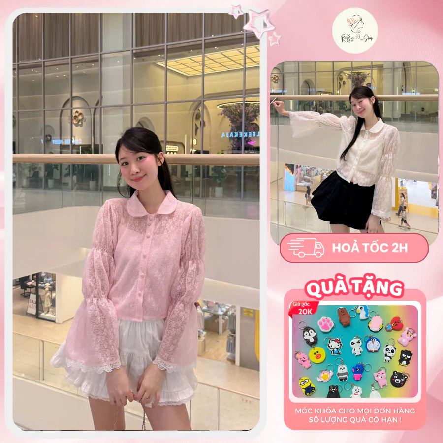 Áo Ren Nữ Tay Chun Kèm Áo 2 Dây Cổ Sen Tay Dài Form Xinh Tiểu Thư Nữ Tính Ruby Store