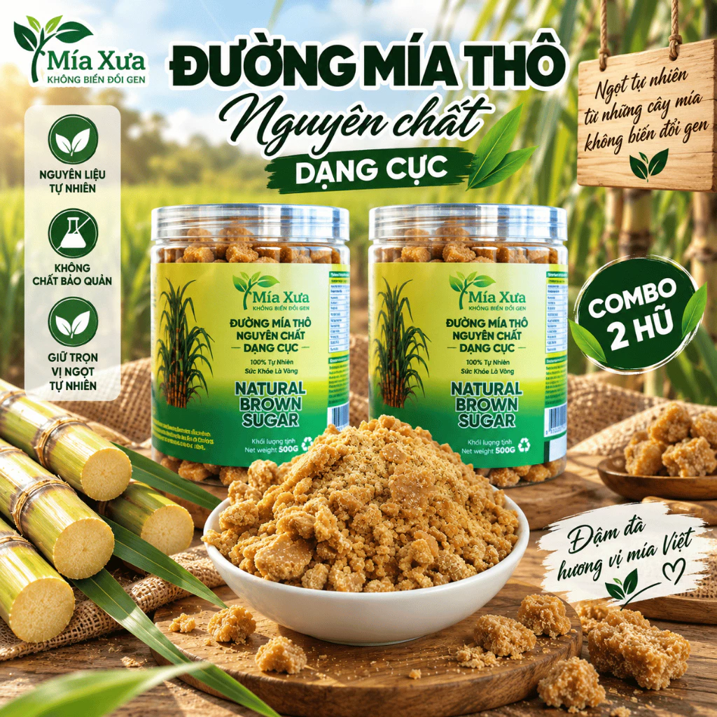 Đường Mía Thô Nguyên Chất Dạng Cục  – Giàu Khoáng Chất, Ngọt Thanh, Không Hóa Chất