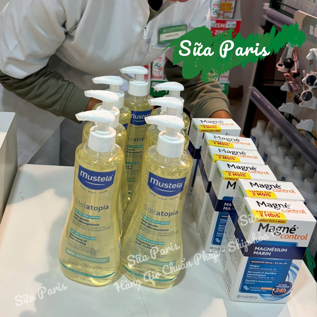 Dầu tắm Mustela stelatopia huile lavante dành cho da cực kỳ khô, da cơ địa, chàm sữa_Sữa Paris