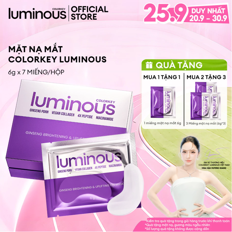 Mặt Nạ Mắt Colorkey Luminous | Hỗ Trợ Làm Sáng và Nâng Cơ Vùng Da Mắt | Chiết Xuất Nhân Sâm GINSENG| 6g x 1 miếng