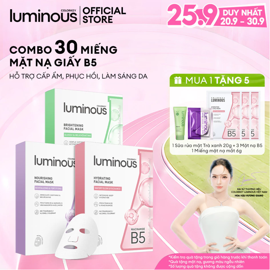 COMBO 3 Hộp Mặt Nạ Colorkey Luminous |Tinh Chất Vitamin B5 Cấp Ẩm Sâu Cho Da Căng Bóng| Phù Hợp Da Nhạy Cảm| 25ml x 30