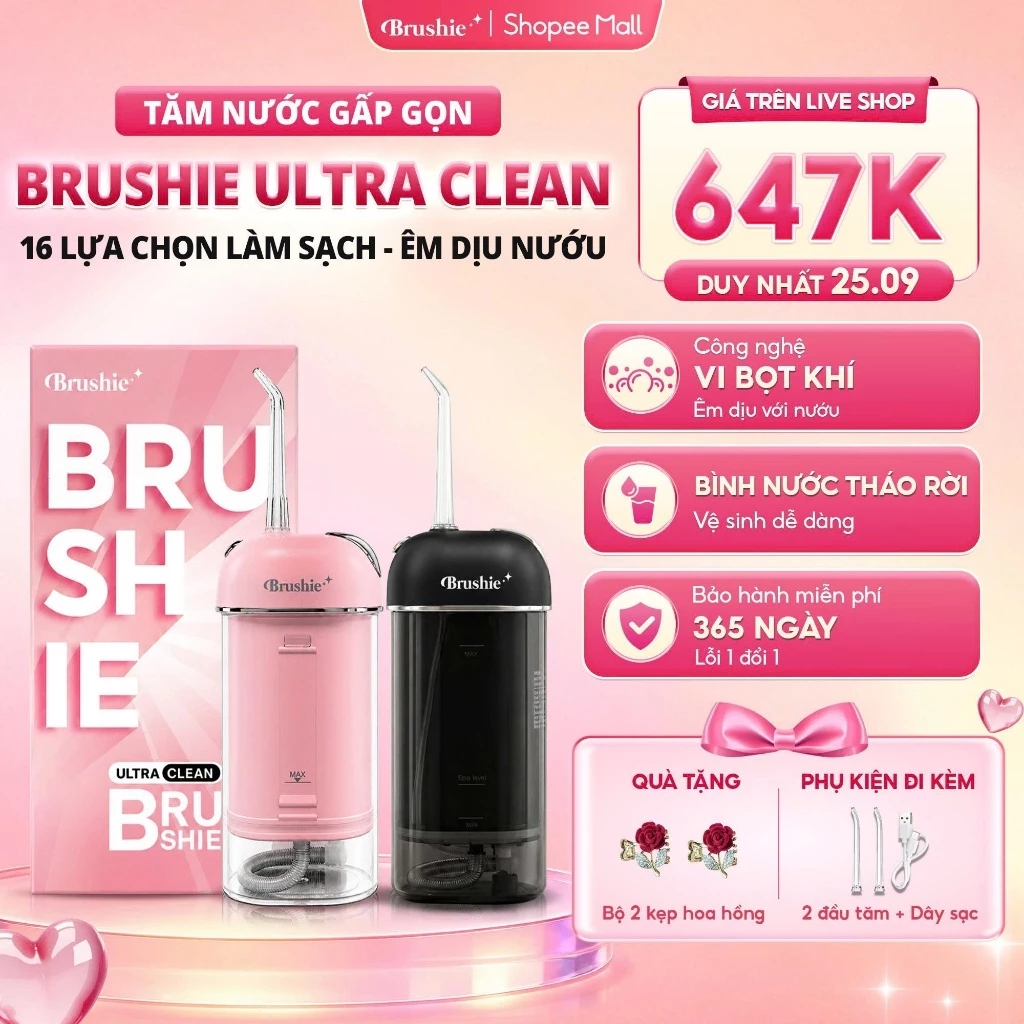 [ShopeeVIP] Tăm Nước Brushie Ultra Clean 16 Chế Độ Làm Sạch, Flossie Gấp Gọn Du Lịch, SVIP
