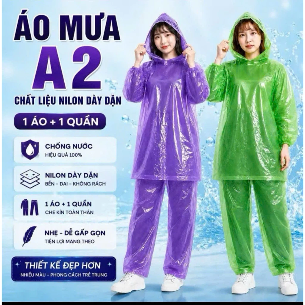 BỘ QUẦN + ÁO ĐI MƯA BỘ A2  HÀNG KHÔNG CÚC KHÔNG KHÓA KHÔNG THẤM NƯỚC