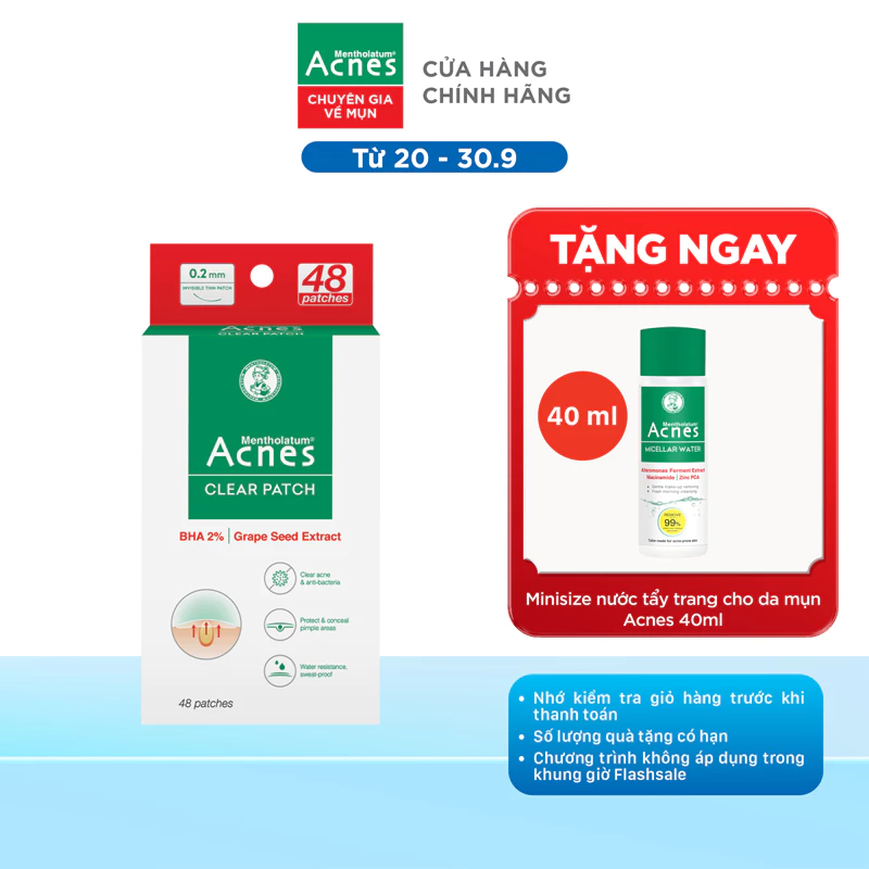 Miếng dán mụn giúp giảm mụn sưng viêm Acnes Clear Patch (48 Miếng)
