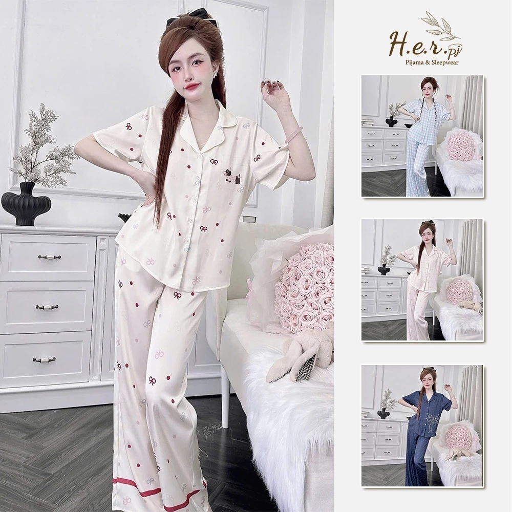 Đồ bộ nữ mặc nhà HER Pijama lụa latin cao cấp tay ngắn quần dài