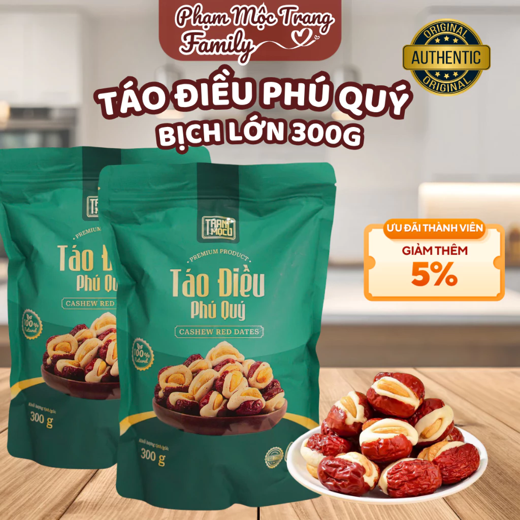 Táo Điều Phú Quý gói 300g size to, táo đổ giúp cải thiện hệ tiêu hóa và hạt điều hỗ trợ tốt cho tim mạch Phạm Mộc Trang
