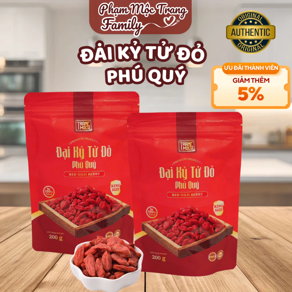 Đại Kỷ Tử Đỏ Phú Quý King Size Từ Ninh Hạ, Gói 200g Câu Kì tử Hỗ Trợ Giấc Ngủ, Dưỡng thân từ bên trong