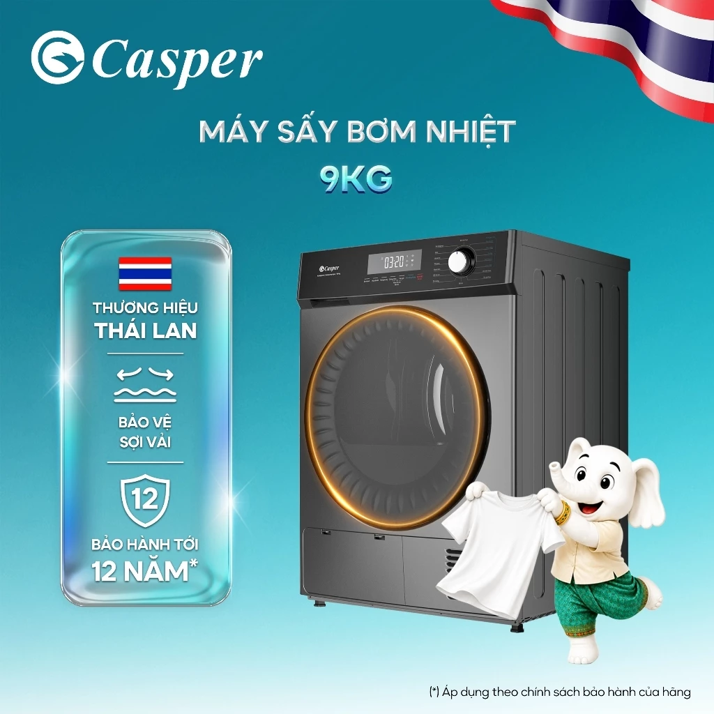 Máy sấy bơm nhiệt Casper 9KG TD-P9HG1 - 16 chế độ sấy - Sấy giảm nhăn