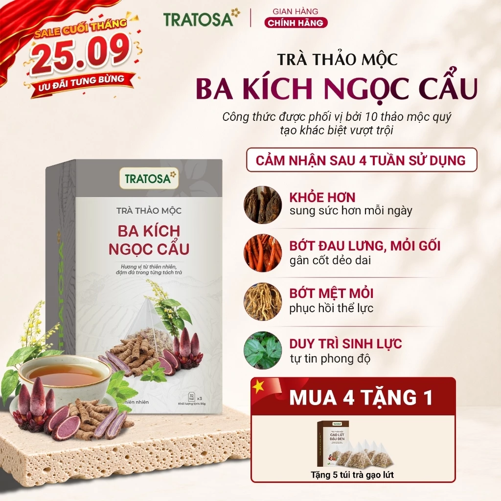 Trà ba kích ngọc cẩu TRATOSA 10 vị thảo dược tốt cho nam giới, thận, an toàn từ lành tính
