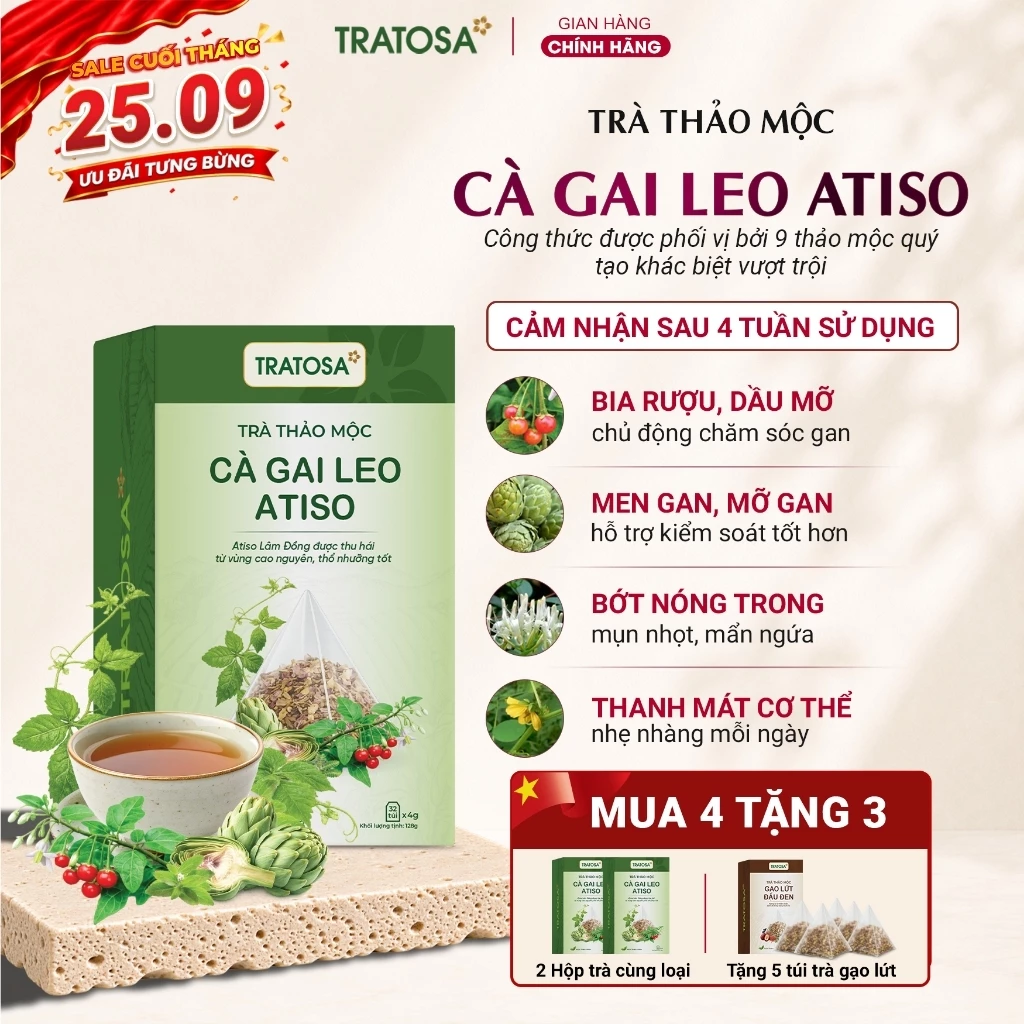 Trà cà gai leo atiso TRATOSA 9 vị thảo mộc giúp cải thiện men gan cao, thanh nhiệt, giải độc, giảm nóng trong