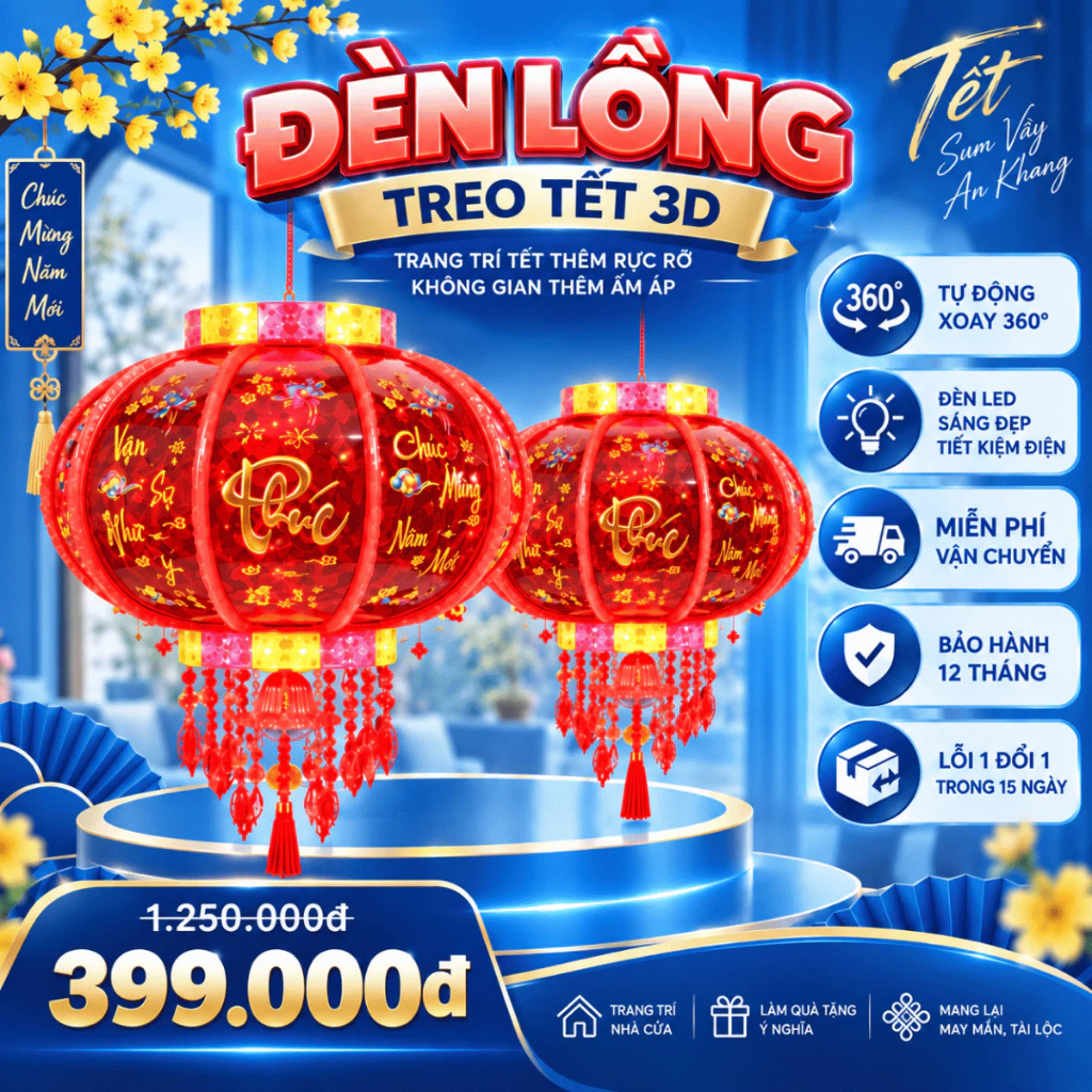 Đèn Lồng Điện Quay 360 Độ Tết 2027,Mẫu Mới Bản Chữ Việt,Đèn LED Nhấp Nháy,Đèn Lồng Trang Trí Tết,Trang Trí Nhà Cửa