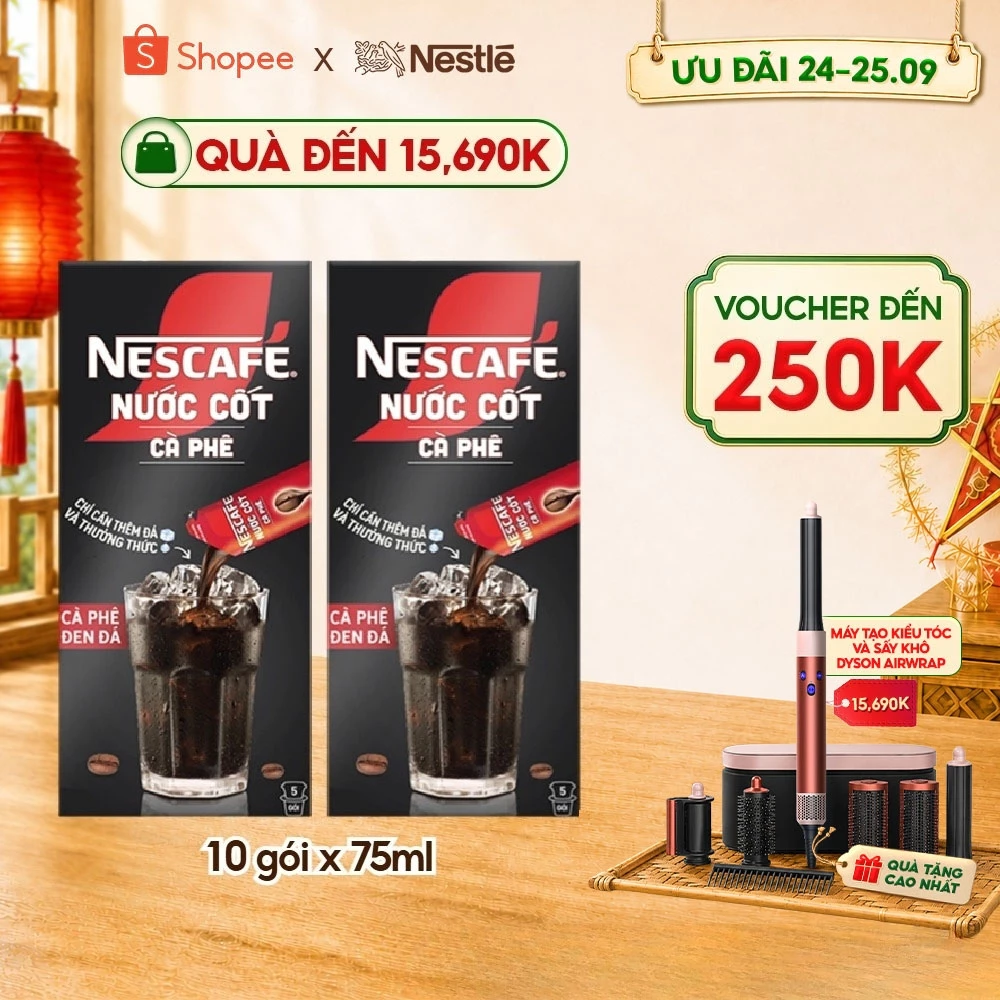 COMBO 2 HỘP NƯỚC CỐT CÀ PHÊ NESCAFÉ - CÀ PHÊ ĐEN ĐÁ (hộp 5 gói x 75 ml)