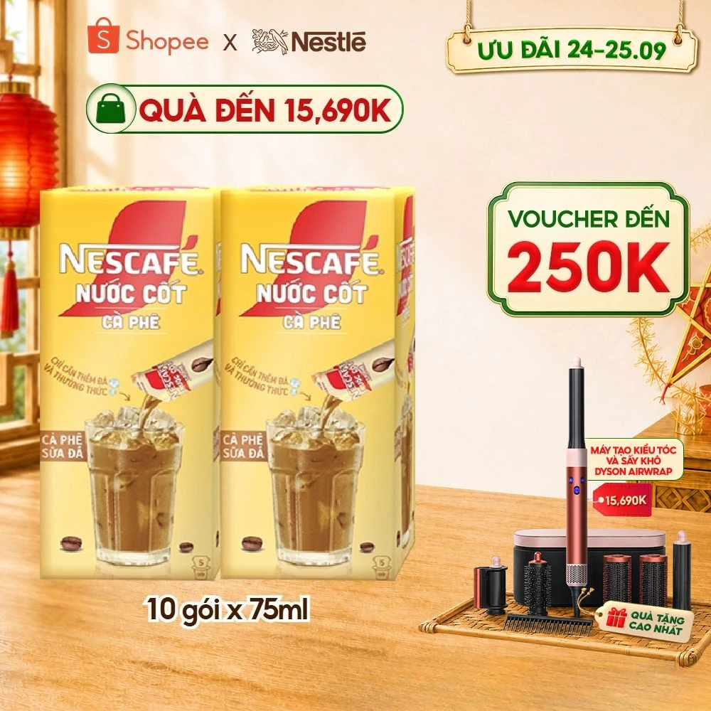 COMBO 2 HỘP NƯỚC CỐT CÀ PHÊ NESCAFÉ - CÀ PHÊ SỮA ĐÁ (hộp 5 gói x 75 ml)