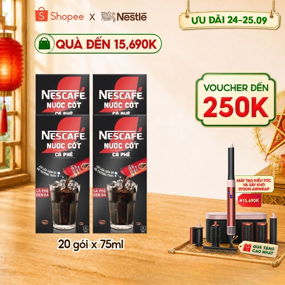 COMBO 4 HỘP NƯỚC CỐT CÀ PHÊ NESCAFÉ - CÀ PHÊ ĐEN ĐÁ (hộp 5 gói x 75 ml)