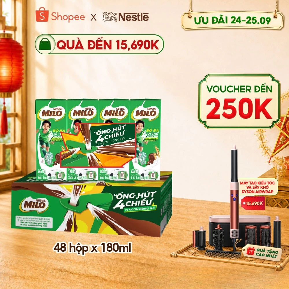 [Live][Phiên bản ống hút 4 chiều] Sữa lúa mạch Nestlé MILO thùng 12 x 180ml (12x4x180ml)